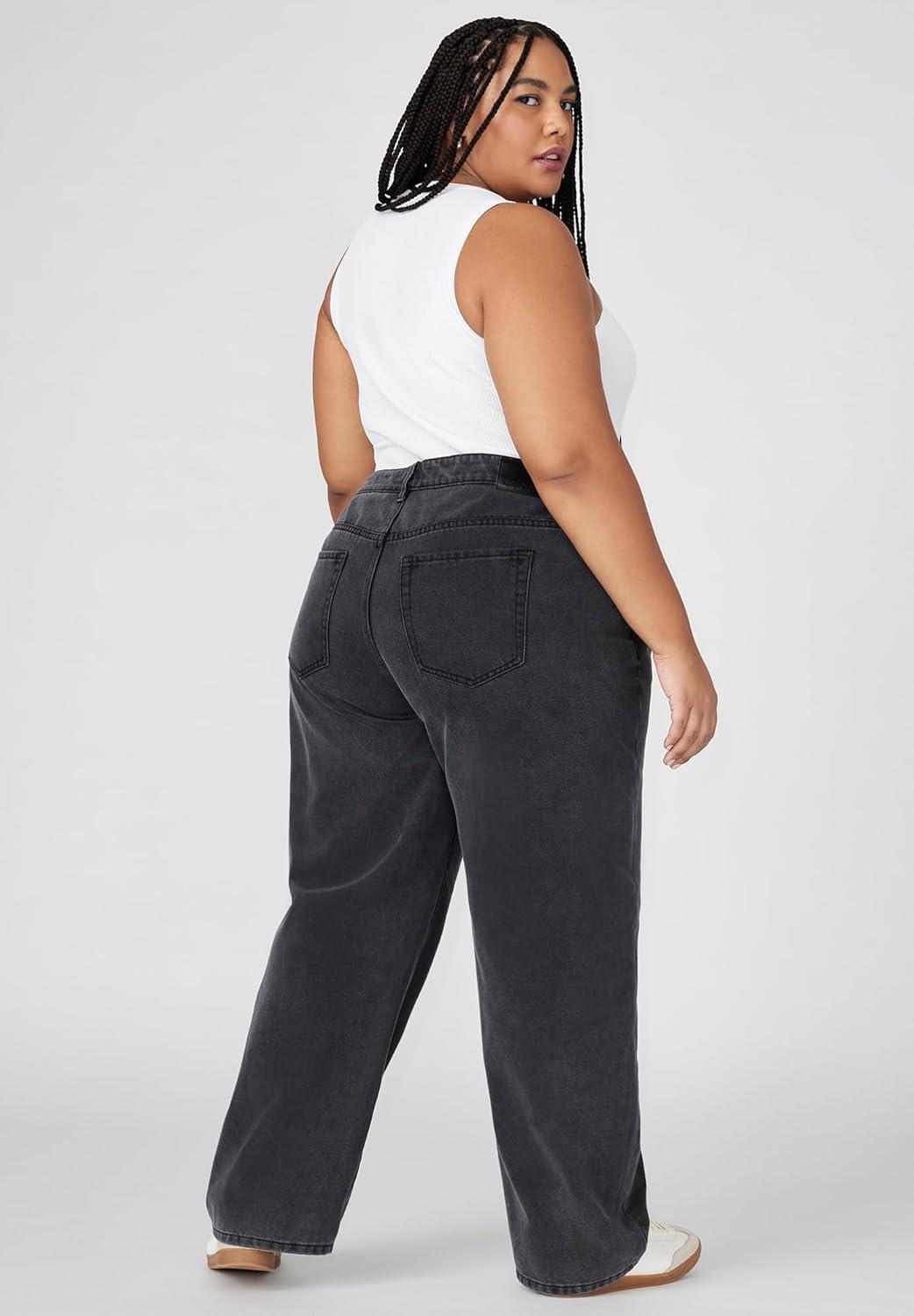 imageELOQUII Womens Plus Size The Yvette Rigid Wide Leg JeanBlack Rinse
