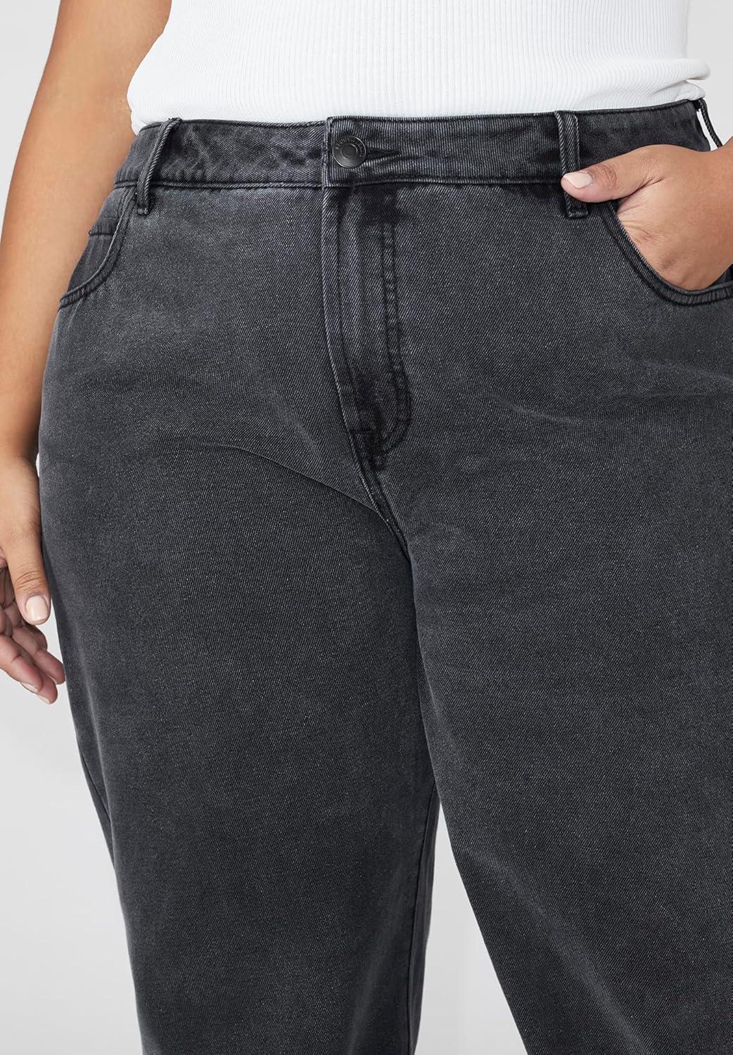 imageELOQUII Womens Plus Size The Yvette Rigid Wide Leg JeanBlack Rinse