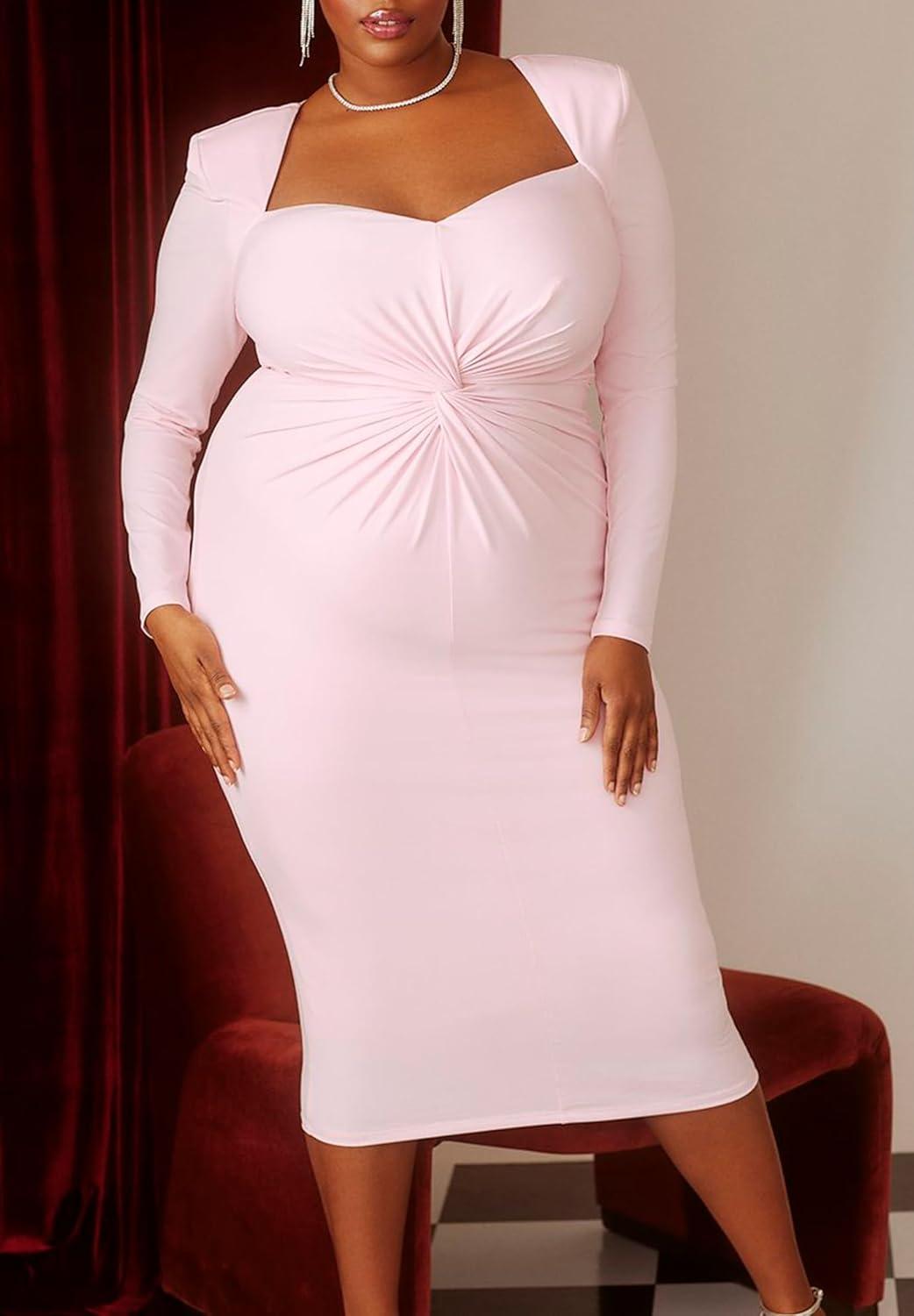 imageELOQUII Womens Plus Size Twist Bodice Fitted Dress 18 Tender Shoots