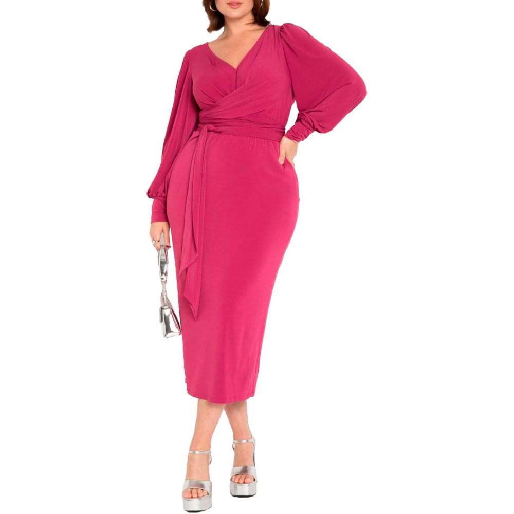 imageELOQUII Womens Plus Size Cross Front Midi DressBoysenberry