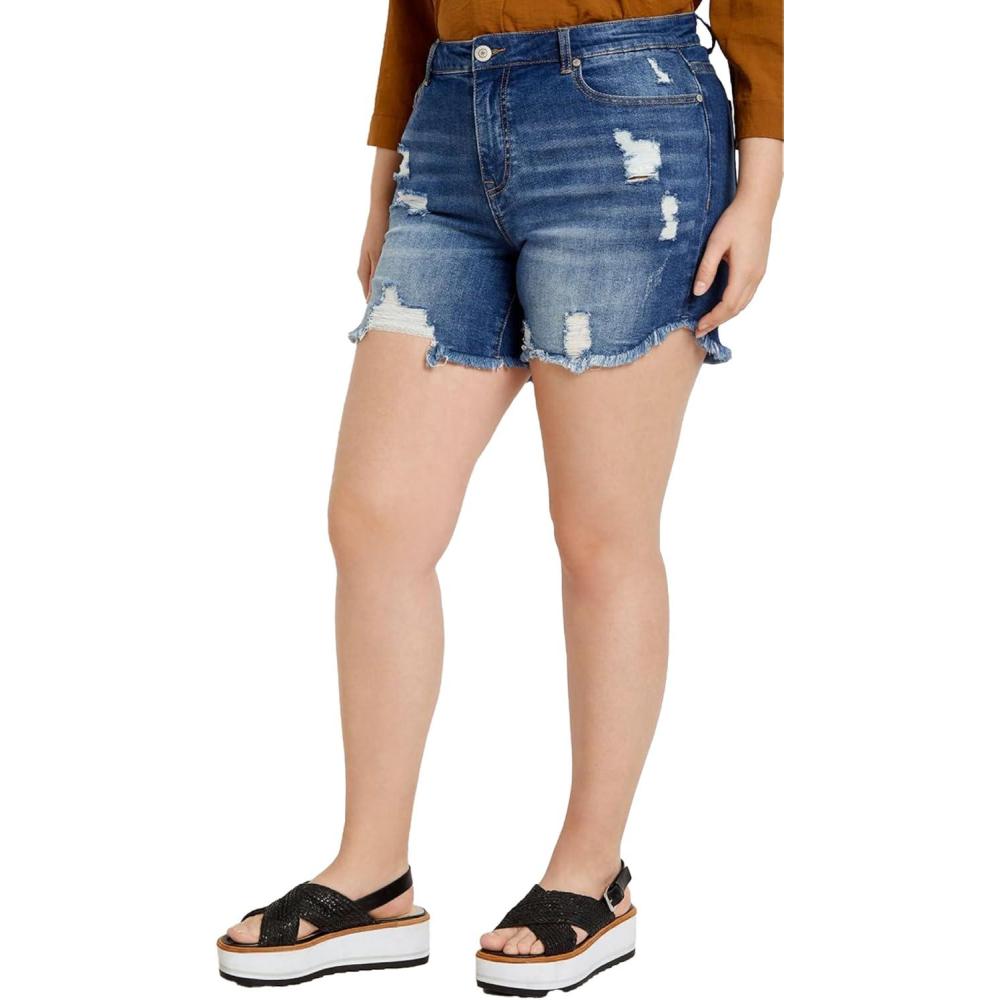 imageELOQUII Womens Plus Size Distressed Denim ShortMedium Wash