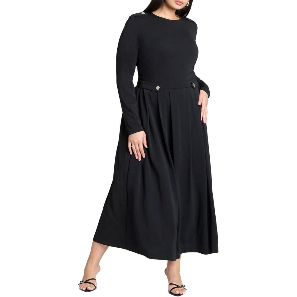 imageELOQUII Womens Plus Size Eupalette Dress with PleatsBlack Onyx
