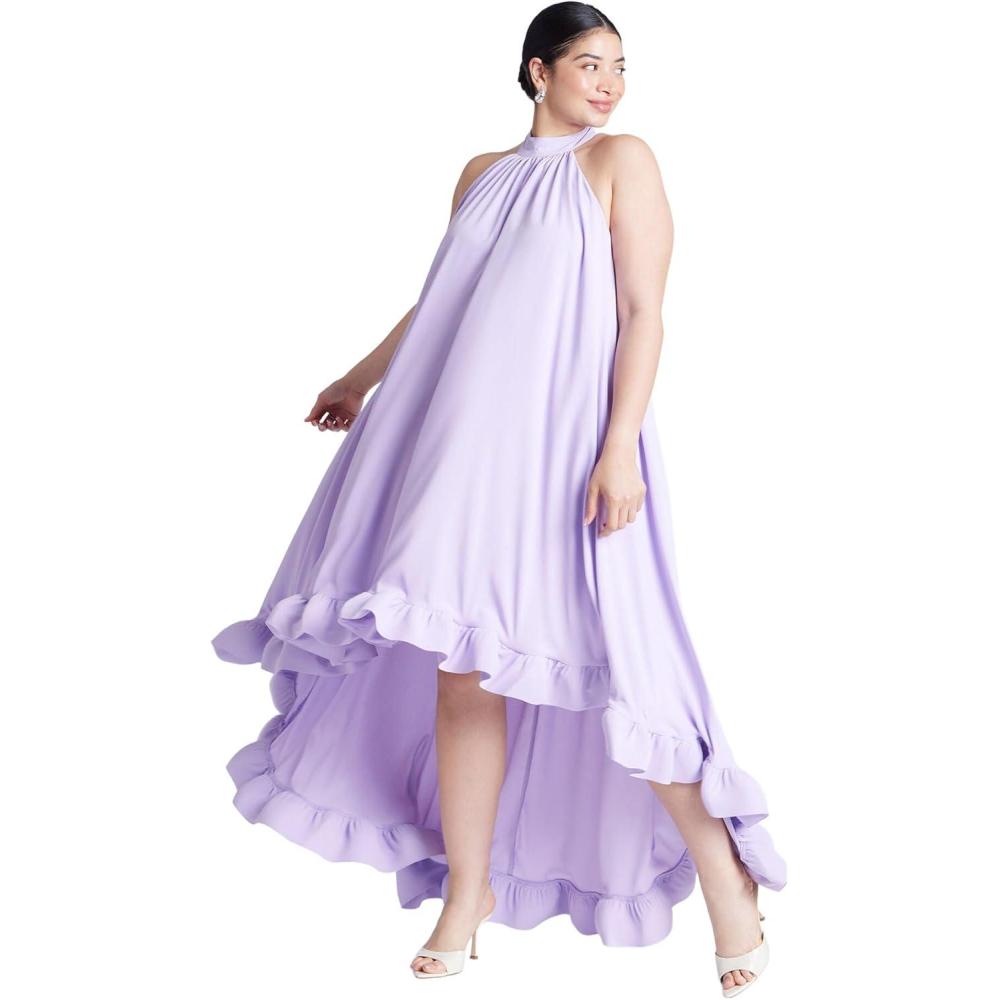 imageELOQUII Womens Plus Size High Low Dramatic Ruffle Detail DressLilac Breeze