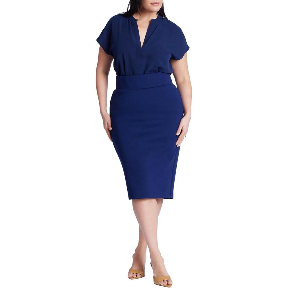 imageELOQUII Womens Plus Size Neoprene Pencil SkirtNavy
