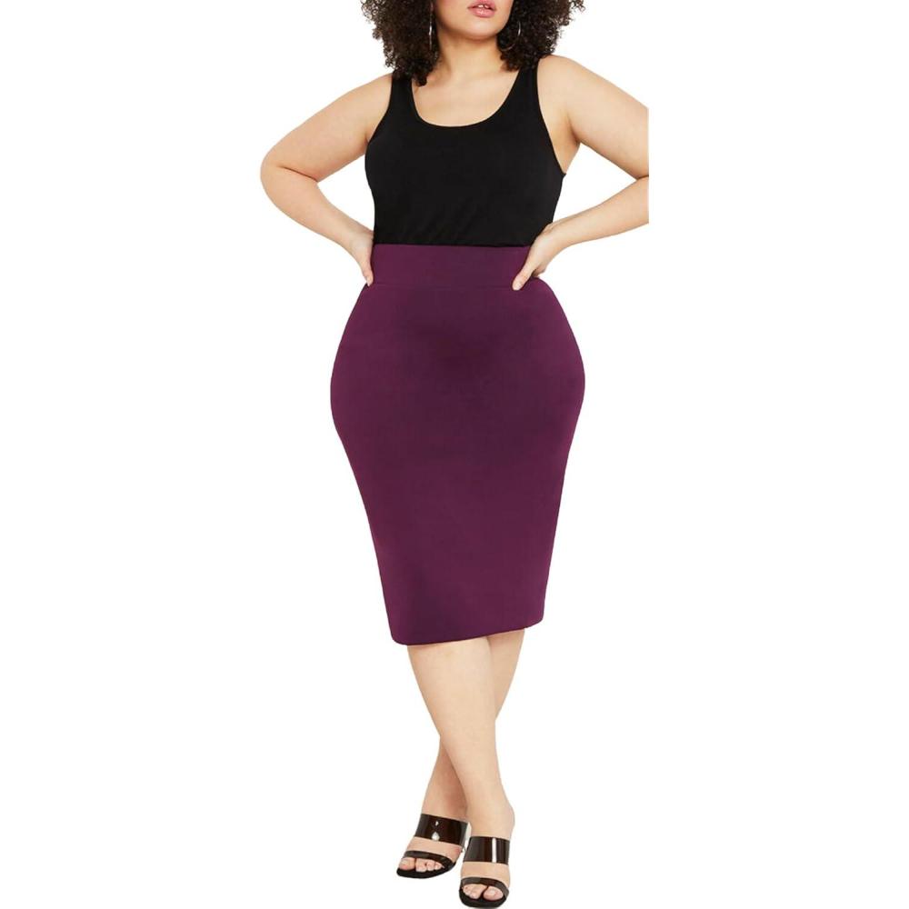 imageELOQUII Womens Plus Size Neoprene Pencil SkirtPotent Purple