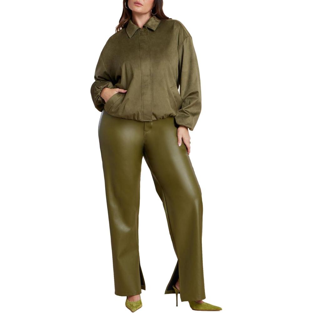 imageELOQUII Womens Plus Size Slit Hem Faux Leather PantBurnt Olive