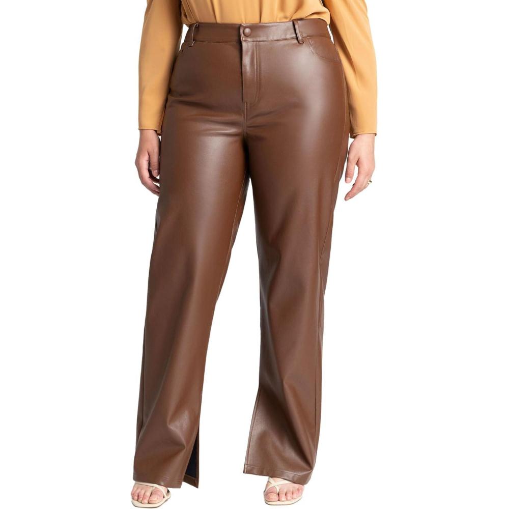 imageELOQUII Womens Plus Size Slit Hem Faux Leather PantRocky Road