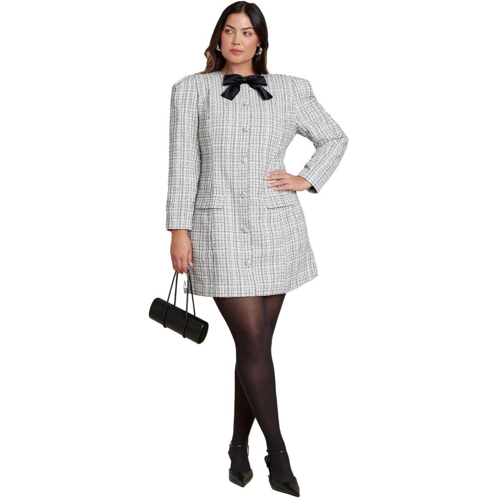 imageELOQUII Womens Plus Size Tweed Mini Dress with BowBlack Onyx