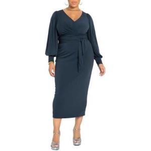 ELOQUII Women’s Plus Size Cross Front Midi Dress(Carbon)