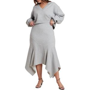 ELOQUII Women’s Plus Size Seam Detail Trumpet French Terry Skirt(Heather Grey)