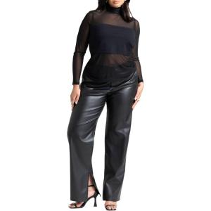 ELOQUII Women’s Plus Size Slit Hem Faux Leather Pant(Black Onyx)