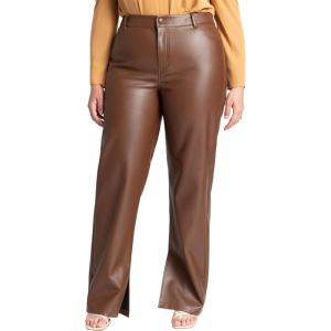 ELOQUII Women’s Plus Size Slit Hem Faux Leather Pant(Rocky Road)