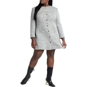 ELOQUII Women’s Plus Size Tweed Long Sleeve Mini Dress(Black White)