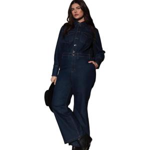 ELOQUII Women’s Plus Size Western Detail Denim Jumpsuit(Dark Wash)