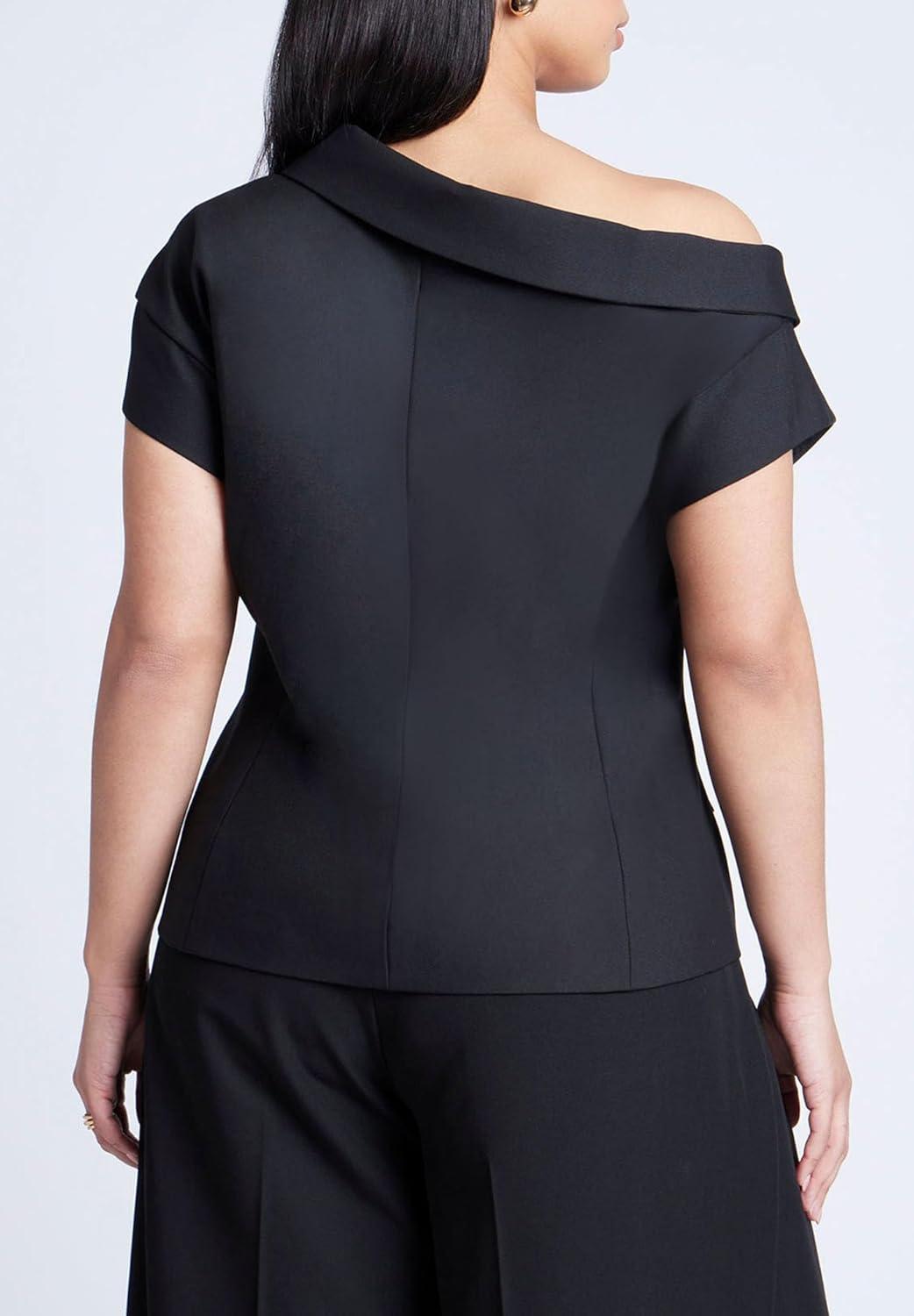 imageELOQUII Womens Plus Size Asym Neckline Short Sleeve BlazerBlack Onyx