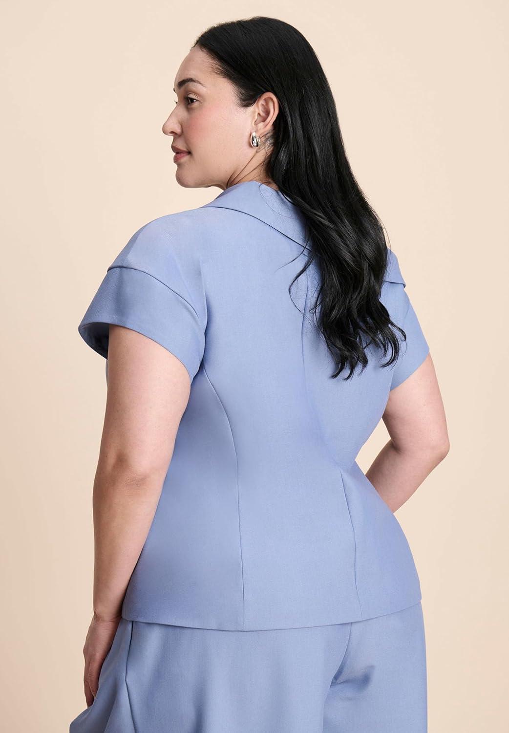 imageELOQUII Womens Plus Size Asym Neckline Short Sleeve BlazerDusty Blue