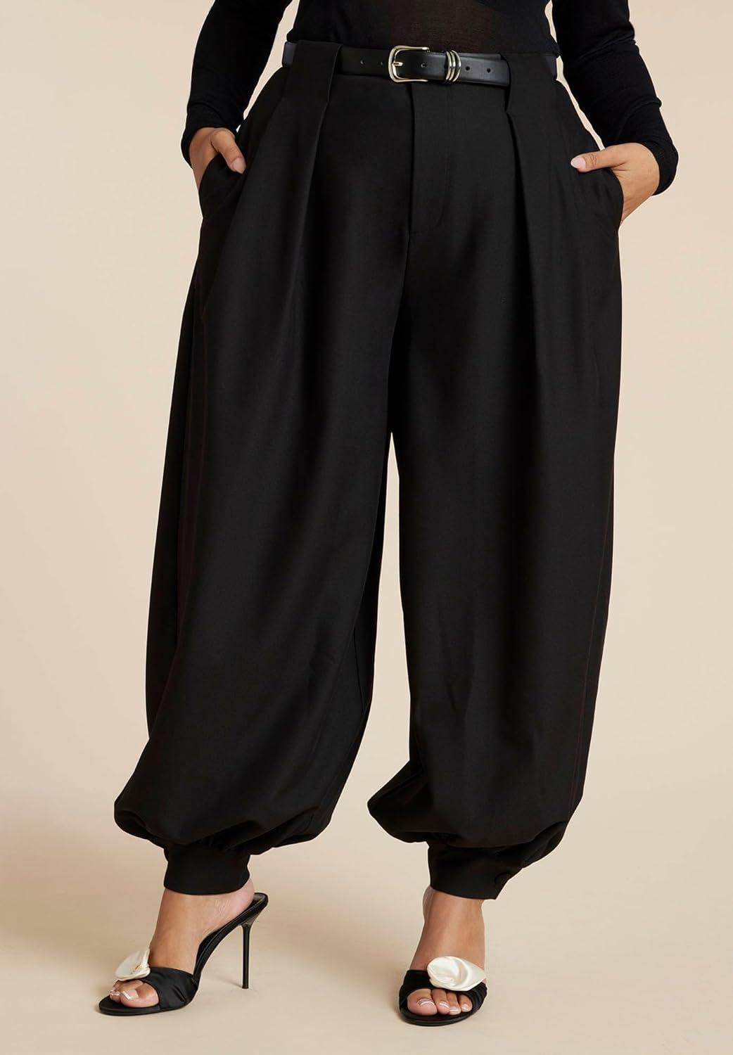 imageELOQUII Womens Plus Size Balloon Trouser with PleatsBlack Onyx