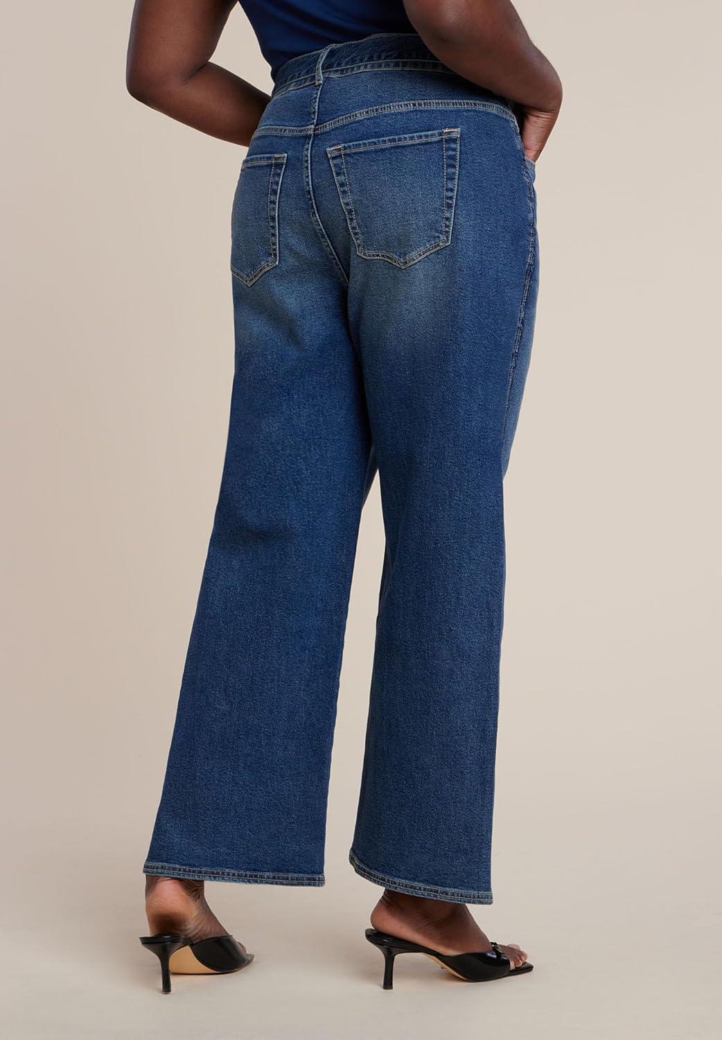imageELOQUII Womens Plus Size Belted Straight Leg Jean