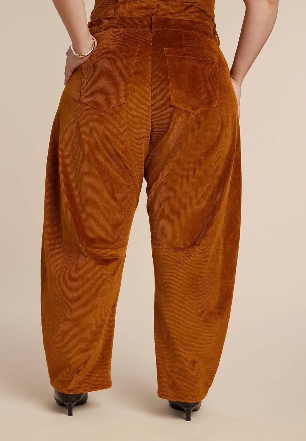 imageELOQUII Womens Plus Size Corduroy Barrel Leg PantsRoasted Pecan