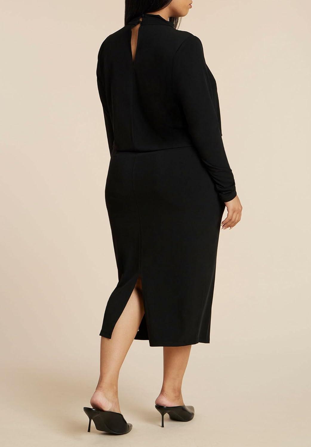 imageELOQUII Womens Plus Size Cut Out Long Sleeve Midi DressBlack Onyx