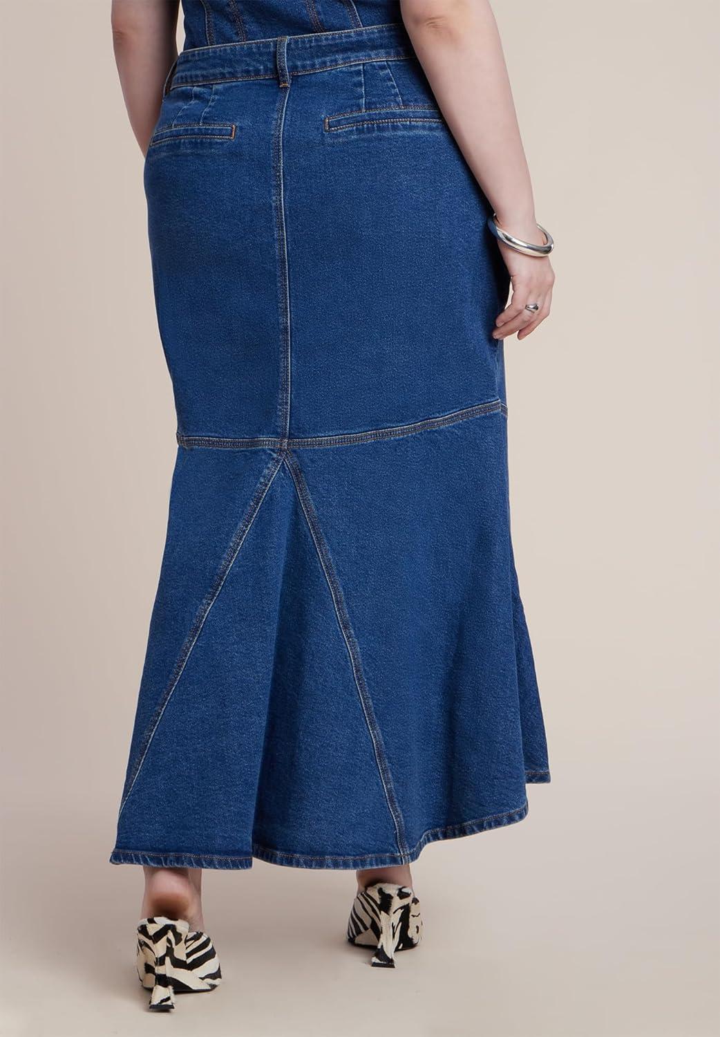 imageELOQUII Womens Plus Size Denim Trumpet Maxi Skirt