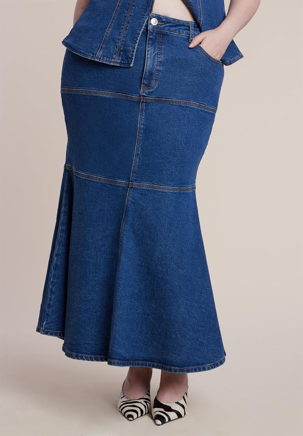 imageELOQUII Womens Plus Size Denim Trumpet Maxi Skirt