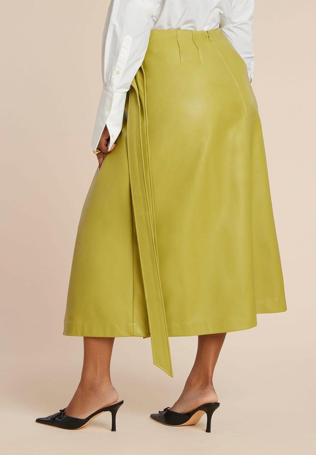 imageELOQUII Womens Plus Size Double Belt Wrap Faux Leather SkirtMoss