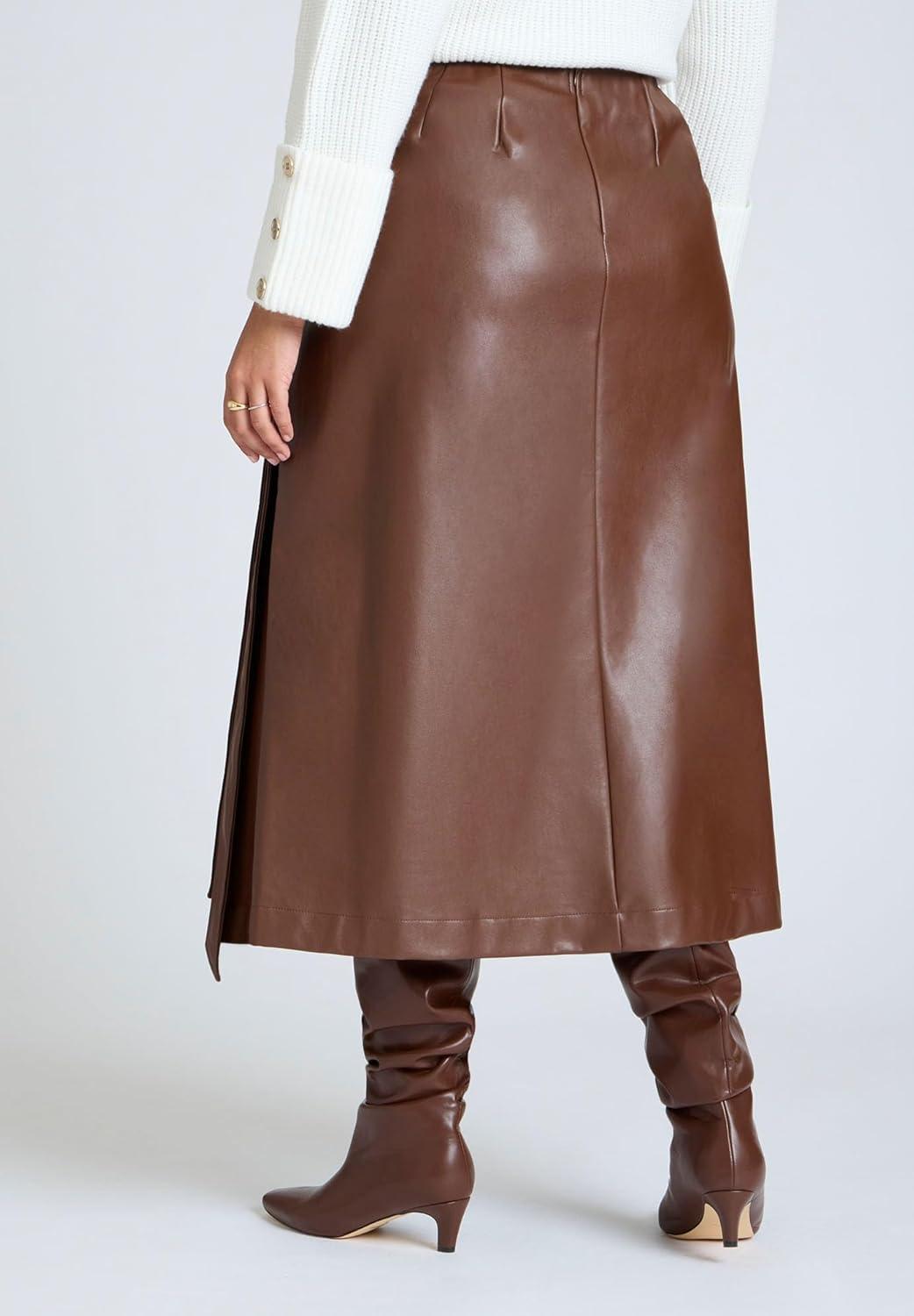 imageELOQUII Womens Plus Size Double Belt Wrap Faux Leather SkirtRocky Road