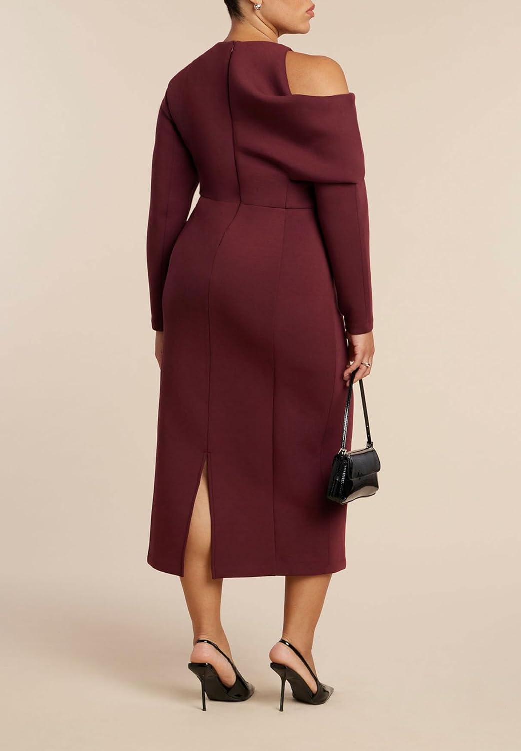 imageELOQUII Womens Plus Size Drape Effect Midi DressTawny Port