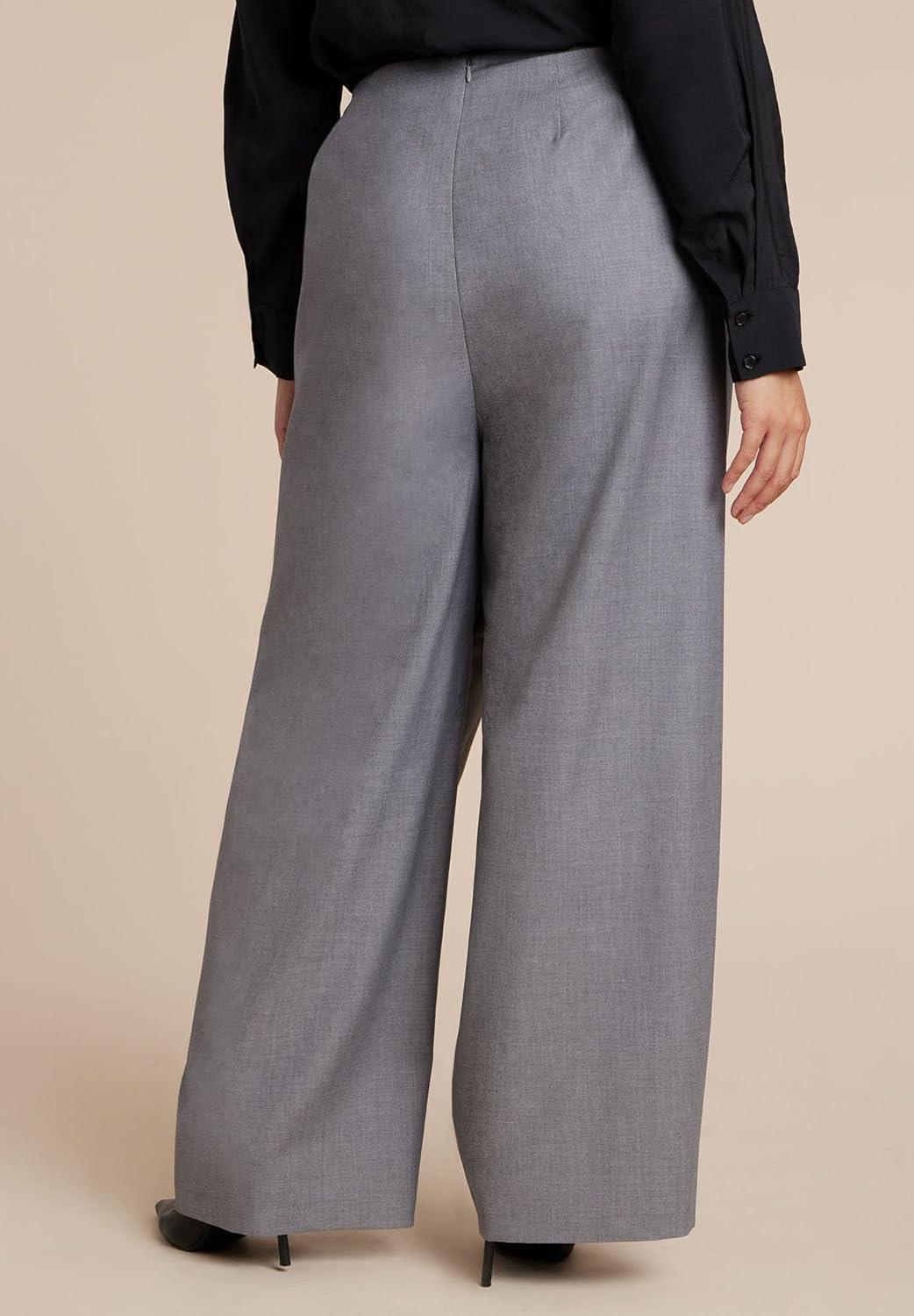 imageELOQUII Womens Plus Size Draped Pleat Detail TrouserMarled Grey