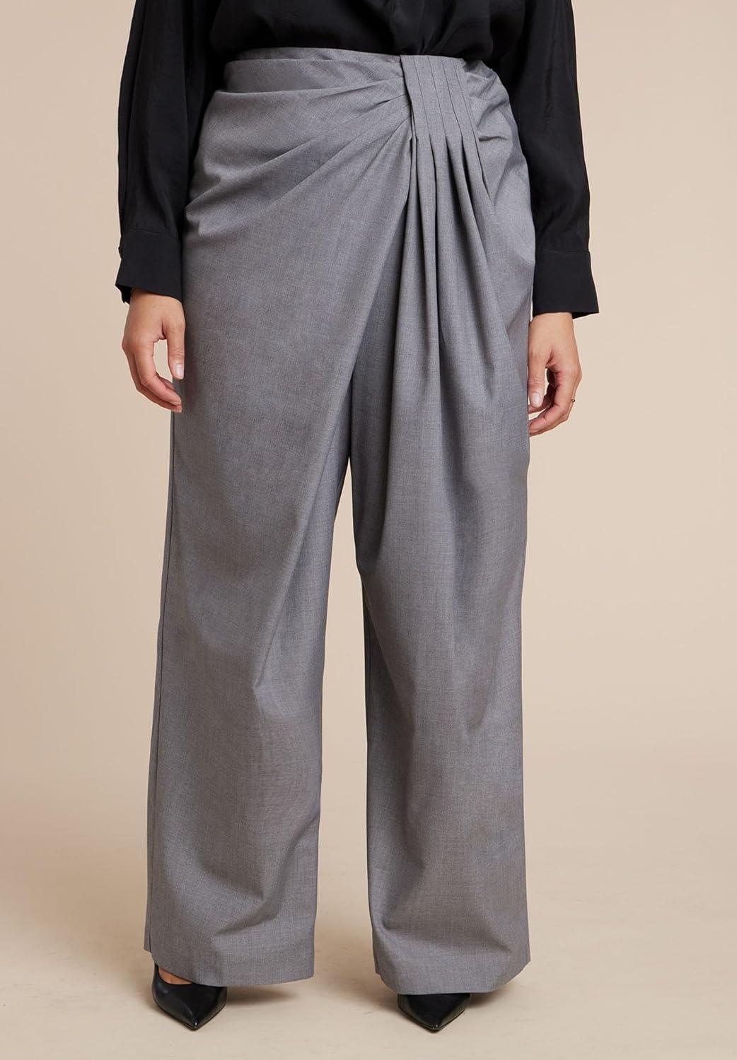 imageELOQUII Womens Plus Size Draped Pleat Detail TrouserMarled Grey