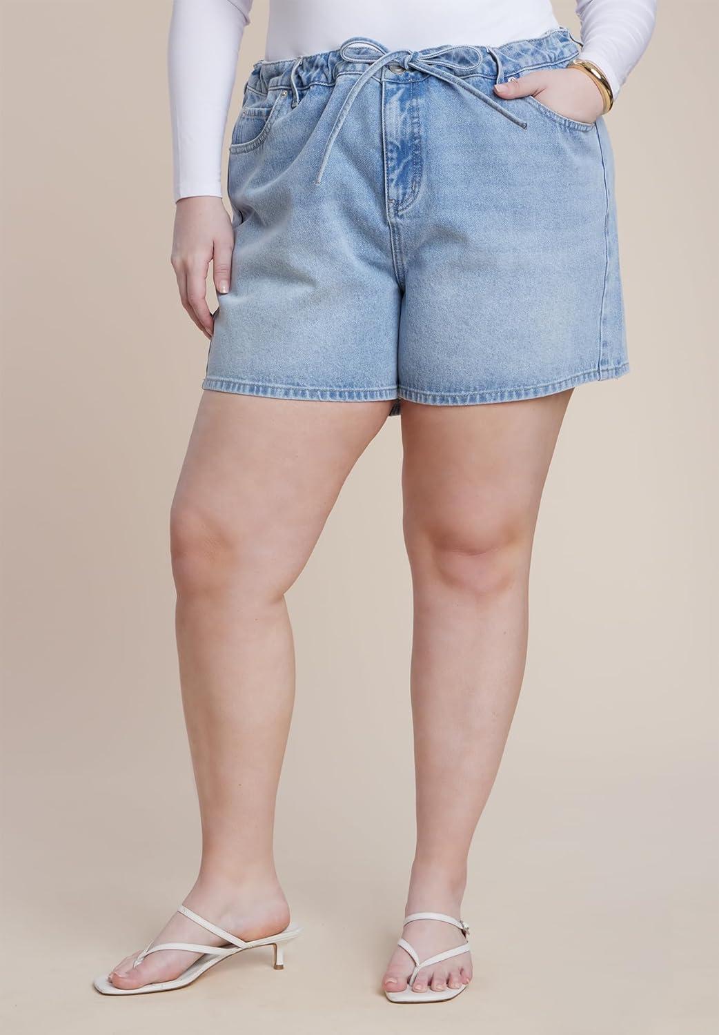 imageELOQUII Womens Plus Size Drawstring Relaxed Denim Short