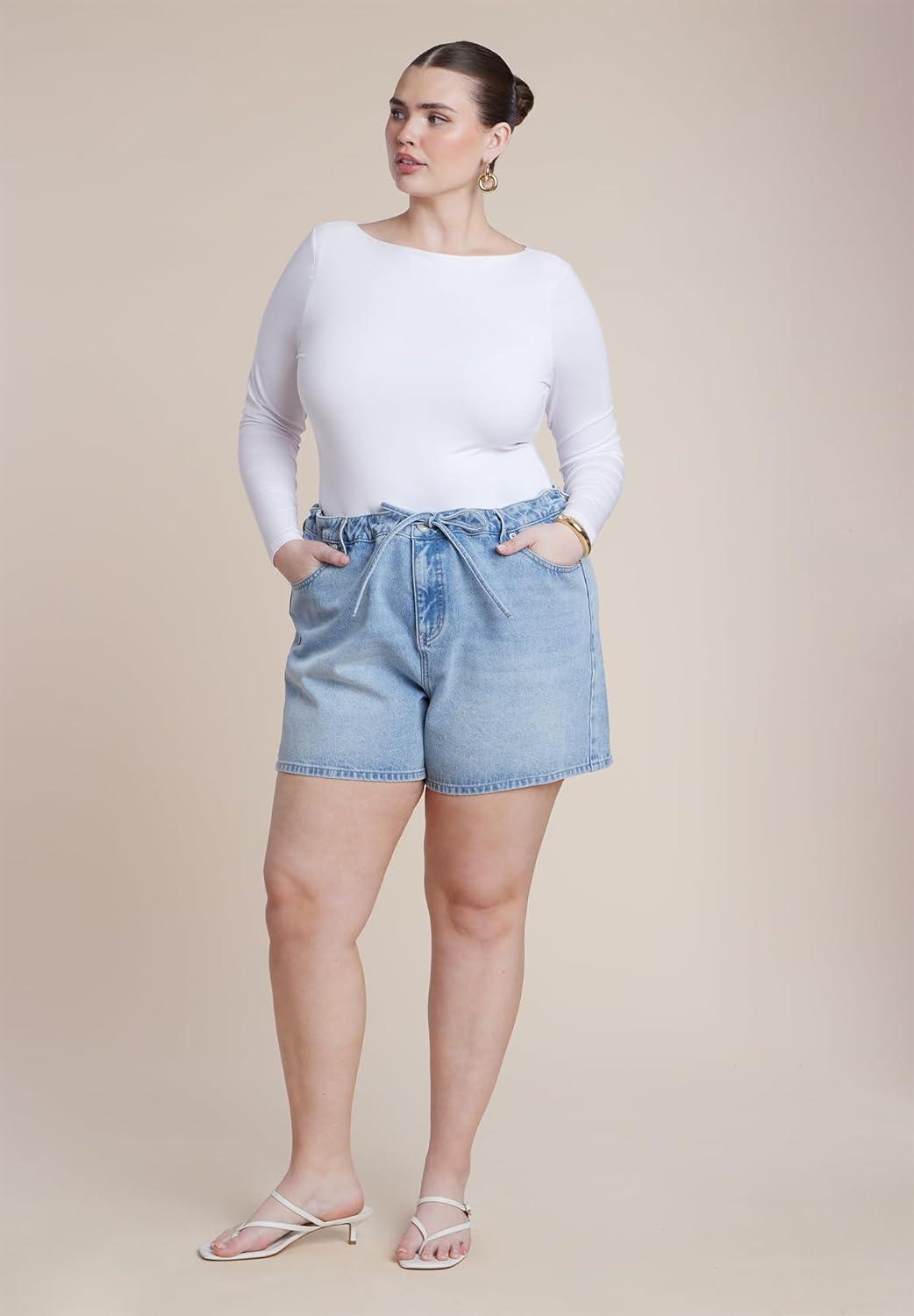 imageELOQUII Womens Plus Size Drawstring Relaxed Denim Short