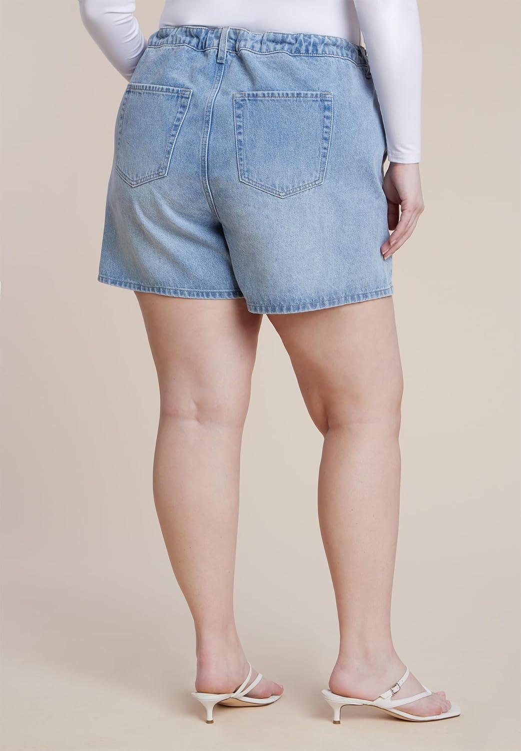 imageELOQUII Womens Plus Size Drawstring Relaxed Denim Short