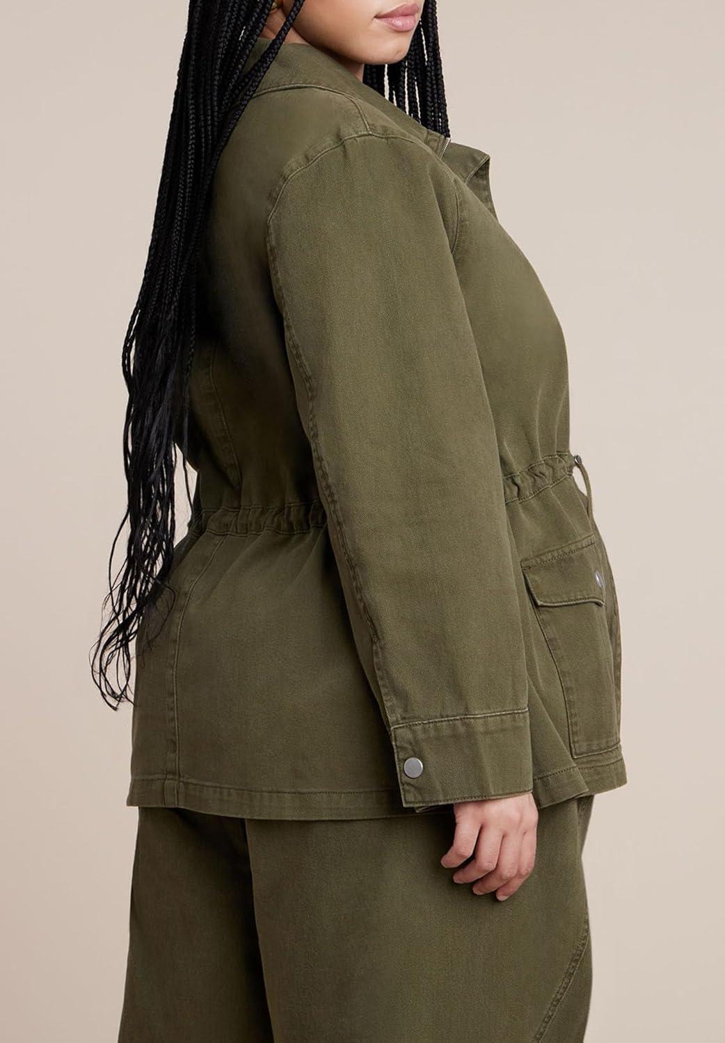 imageELOQUII Womens Plus Size Drawstring Waist Cargo JacketWinter Moss