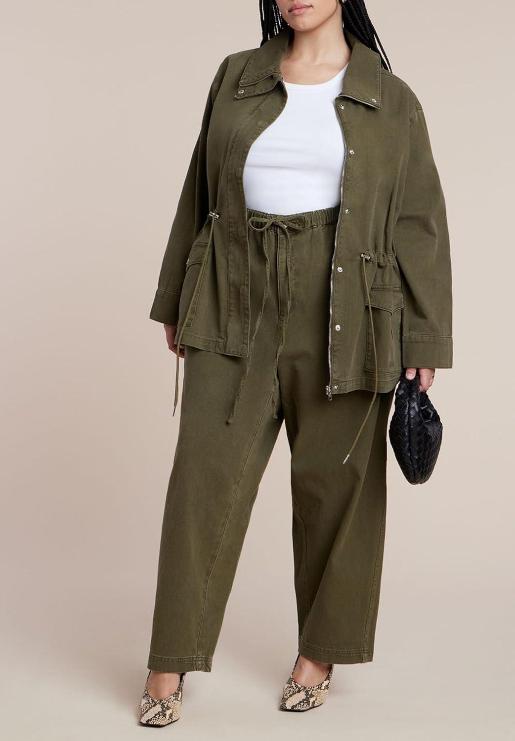 imageELOQUII Womens Plus Size Drawstring Waist Cargo JacketWinter Moss