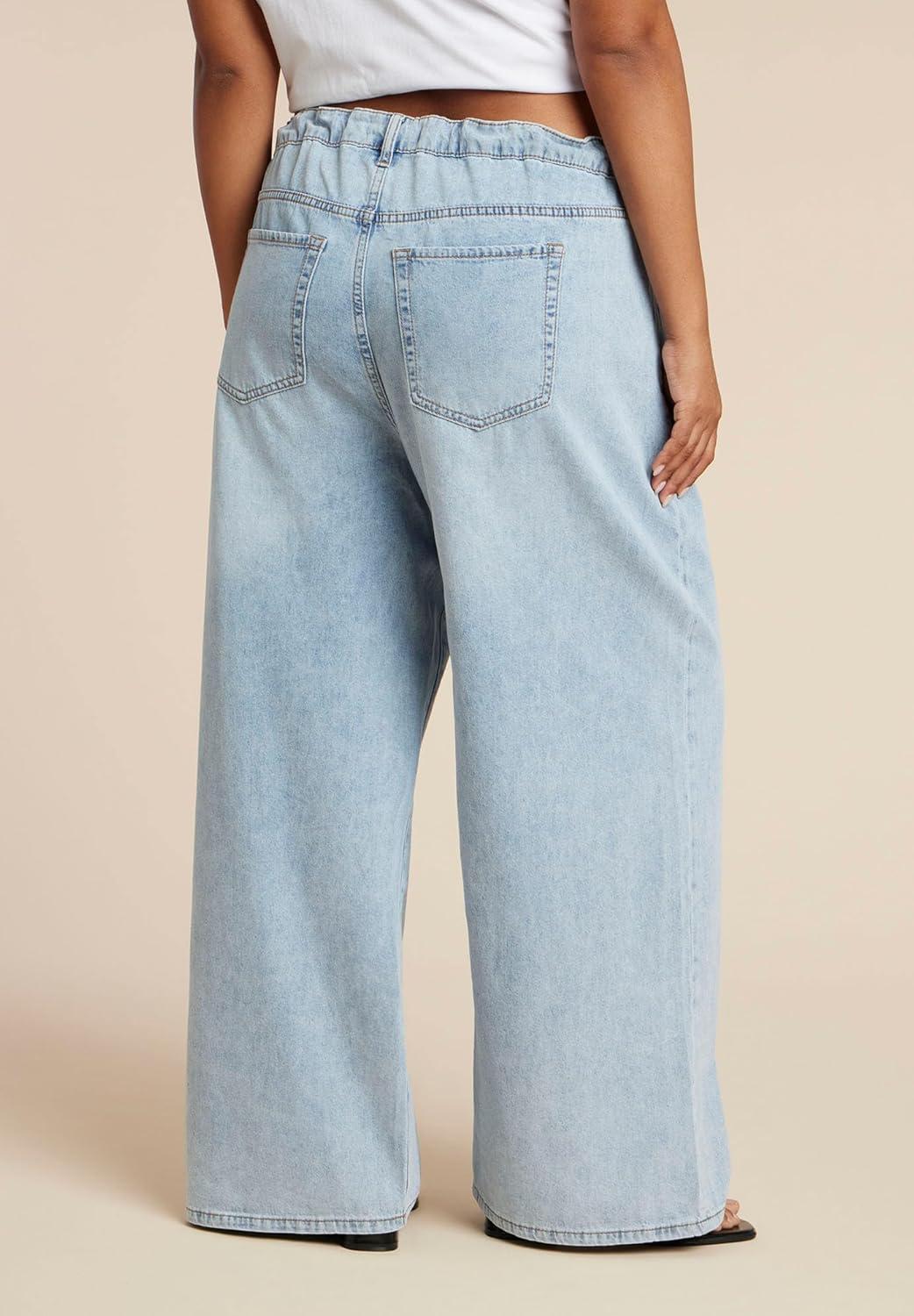 imageELOQUII Womens Plus Size Drawstring Waist Lightweight JeanLight Wash