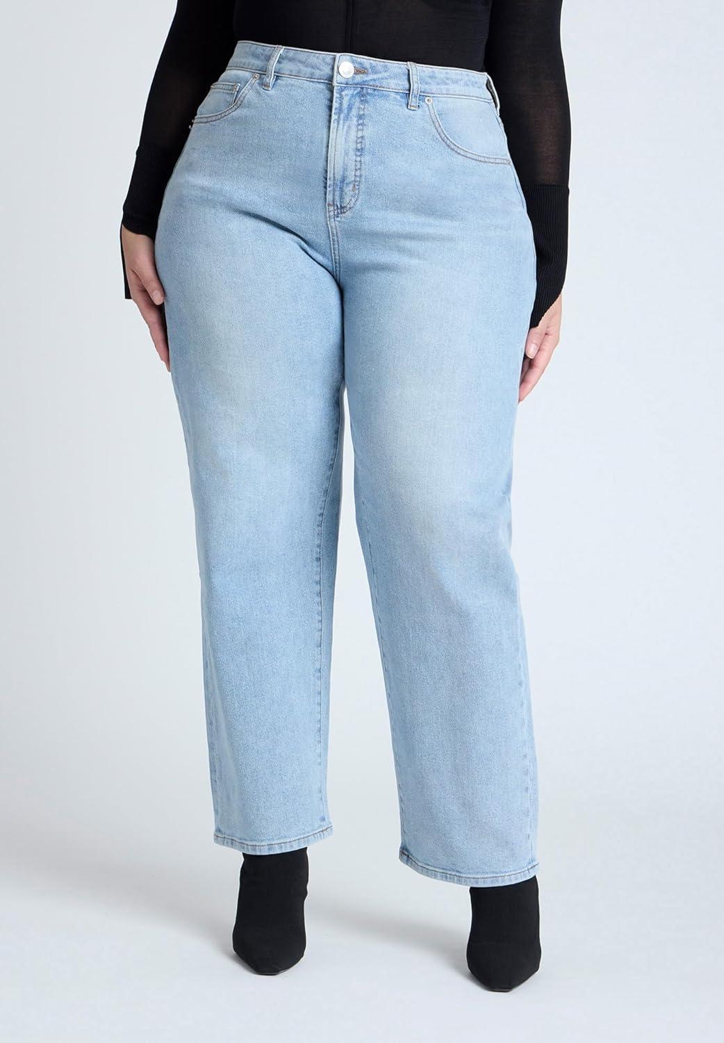 imageELOQUII Womens Plus Size Embroidered Naomi Straight Leg JeanVintage Medium