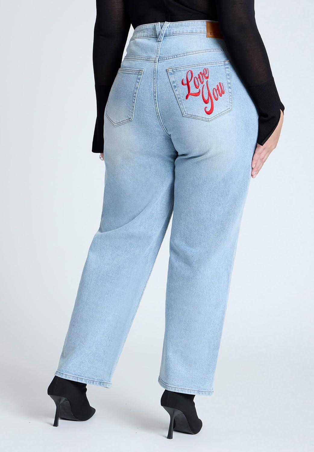 imageELOQUII Womens Plus Size Embroidered Naomi Straight Leg JeanVintage Medium