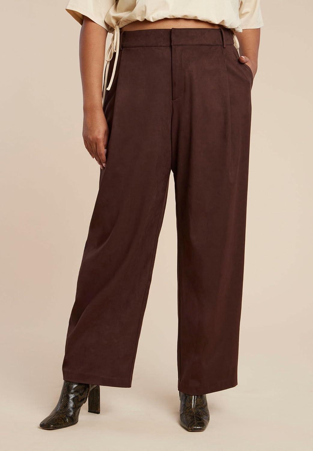 imageELOQUII Womens Plus Size Faux Suede Wide Leg PantChicory Coffee