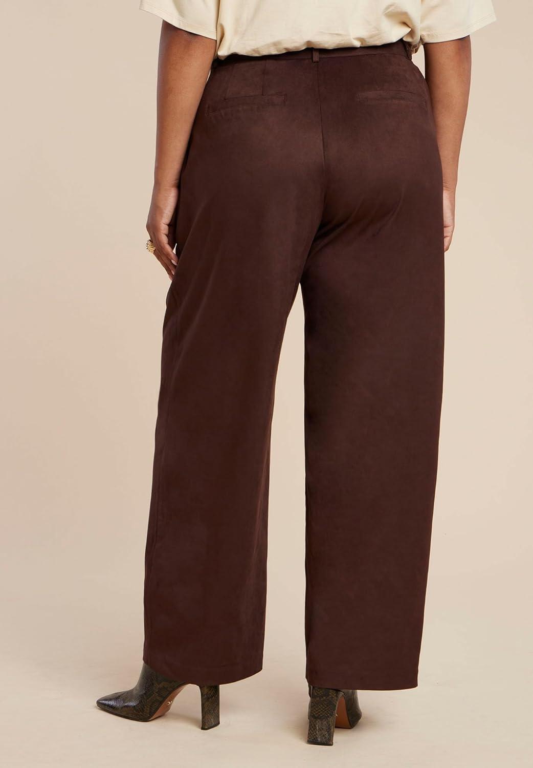 imageELOQUII Womens Plus Size Faux Suede Wide Leg PantChicory Coffee