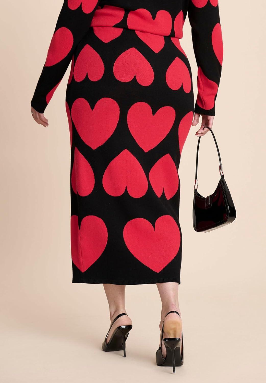 imageELOQUII Womens Plus Size Floral Intarsia Sweater SkirtQueen of Hearts