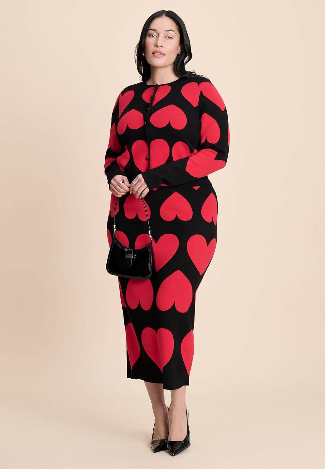 imageELOQUII Womens Plus Size Floral Intarsia Sweater SkirtQueen of Hearts