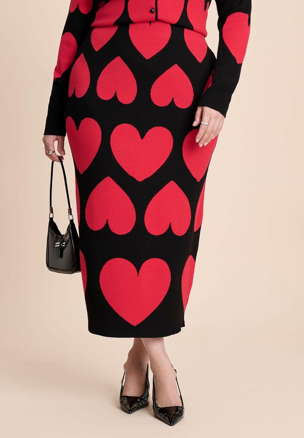 imageELOQUII Womens Plus Size Floral Intarsia Sweater SkirtQueen of Hearts