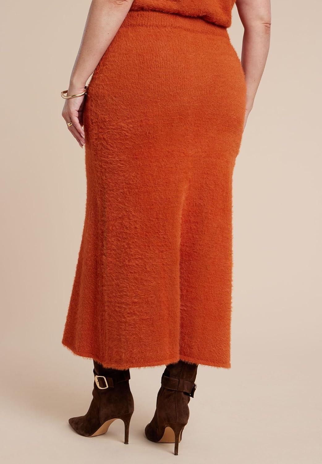 imageELOQUII Womens Plus Size Fuzzy Maxi Sweater SkirtOrange Bronze