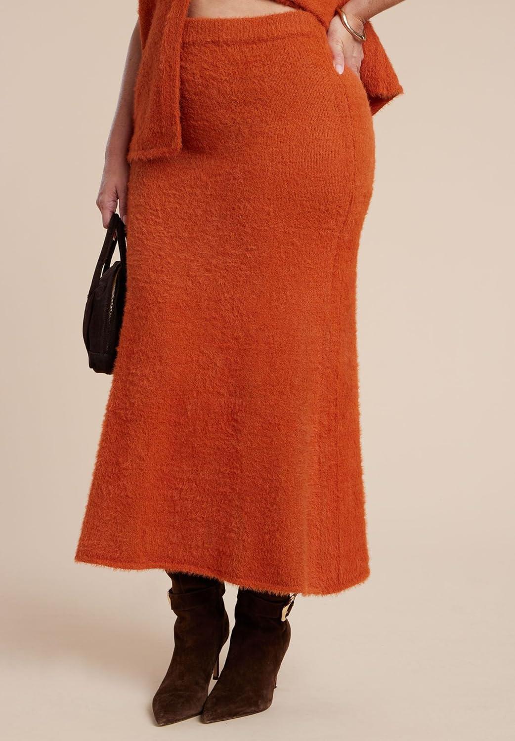 imageELOQUII Womens Plus Size Fuzzy Maxi Sweater SkirtOrange Bronze