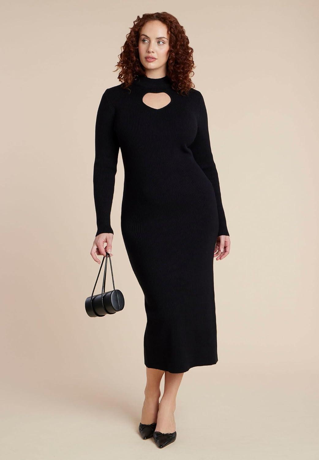 imageELOQUII Womens Plus Size Heart Cutout Midi DressBlack Onyx