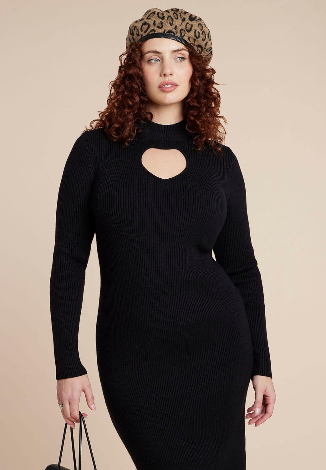 imageELOQUII Womens Plus Size Heart Cutout Midi DressBlack Onyx