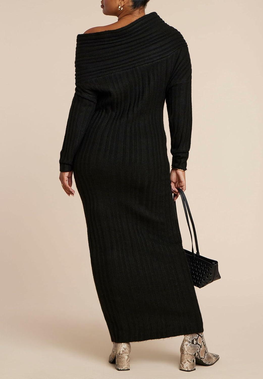 imageELOQUII Womens Plus Size High Collar Sweater DressBlack Onyx