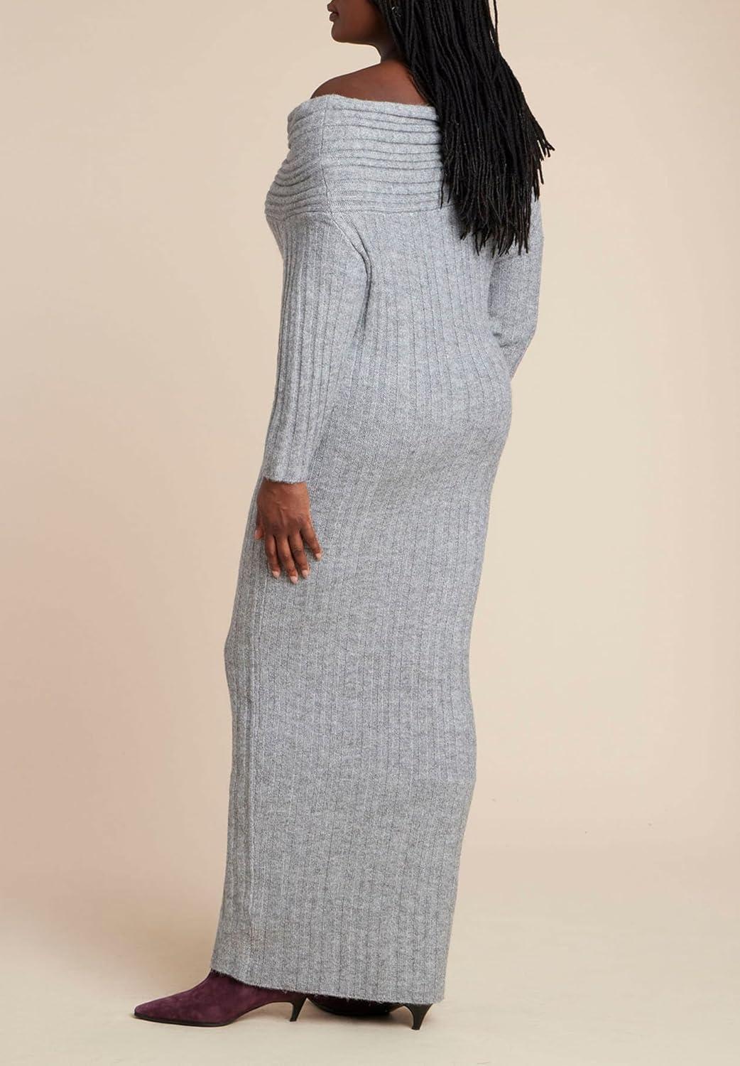 imageELOQUII Womens Plus Size High Collar Sweater DressCharcoal Grey